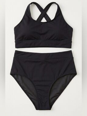 Aqua Eve Black High Waisted Two Piece Bikini Set Plus Size 18W NWT